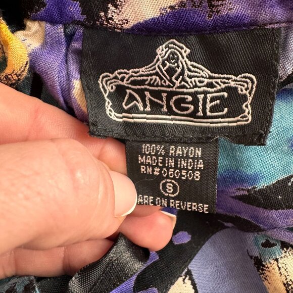 Vtg Angie One Shoulder Dress Womens S Ikat Oversized Boxy‎ Bohemian Colorful Y2K - Picture 3 of 6